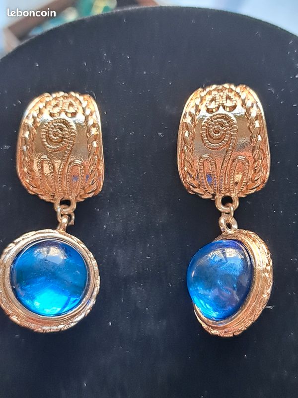 Boucle d'oreille femme style Vintage femme pierre bleu (image 2)