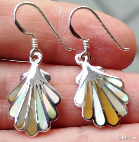 Boucles D'Oreilles Puces Argent 925 – Nacre Abalone Bleue, Naturelles, 1,64g