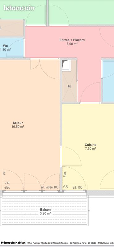 Appartement 3 pièces 59 m² · à Nantes · 59 m² · 1 100 €/mois
