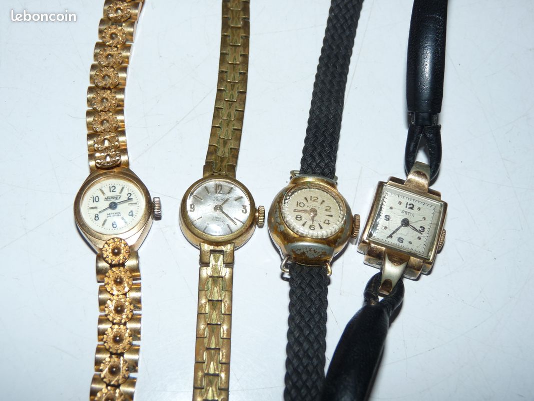Montre Vintage Femme Nappey Mécanique - Mouvement Manuel - Boîtier Et Bracelet Dorés