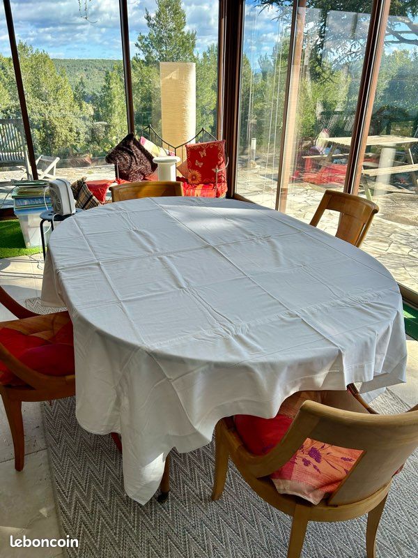 Nappe Rectangulaire Blanche En Coton - Avec Initiales L.C - Dimensions 2,30m X 1,75m - Années 1900-1950 - Occasion