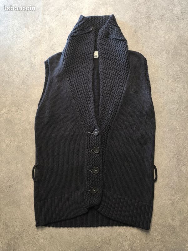 Veste sans manche - Lacoste - Logo brodé - A boutons - Taille S - Noir - Femme - Laine - Col roulé (image 1)