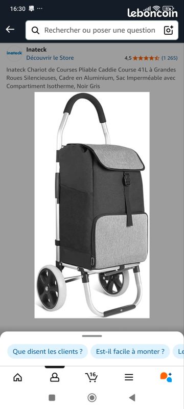 Nukdey Chariot De Courses Pliable Aluminium - Sac Toile Imperméable Amovible 50kg Chariot Courses Personne âgée