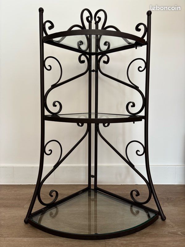 Étagère en fer forgé et verre 3 niveaux (image 1)