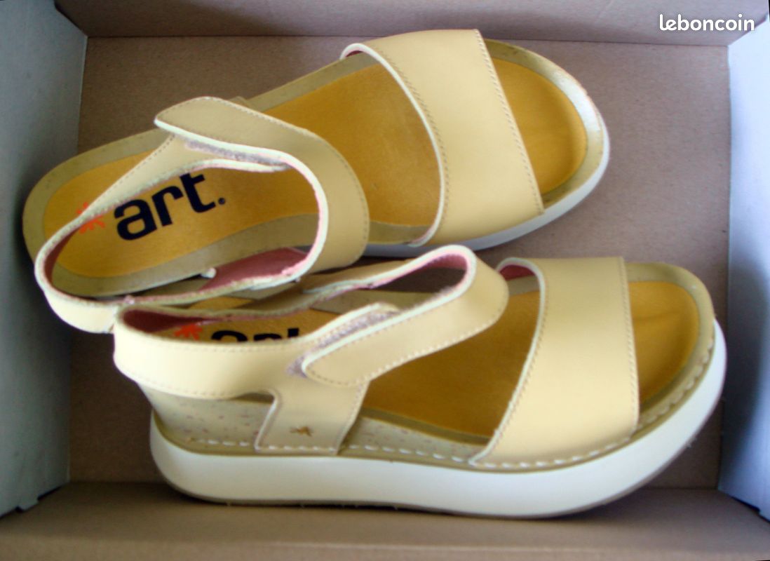 Sandales The Art Company - Cuir Et Lanières Tissu - Taille 40 - Noir - Occasion Bon état