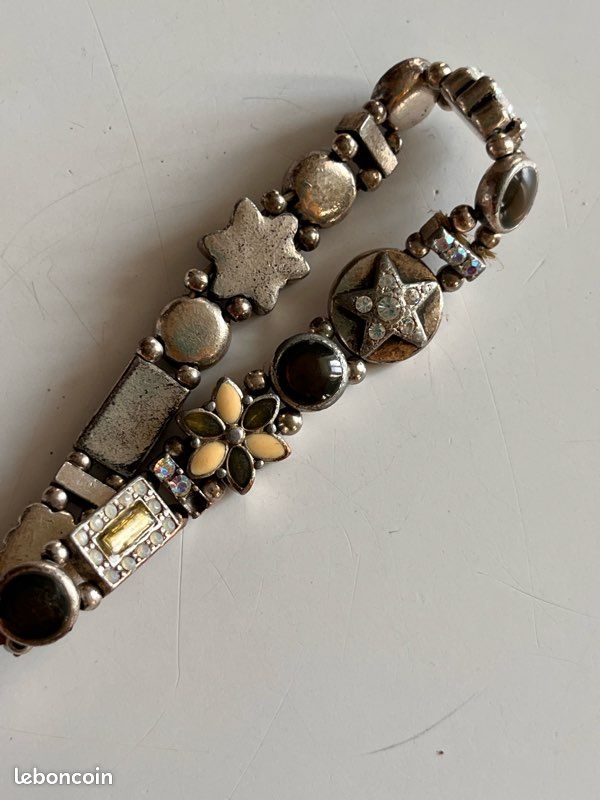 Petit bracelet métal argenté émail et strass (image 10)