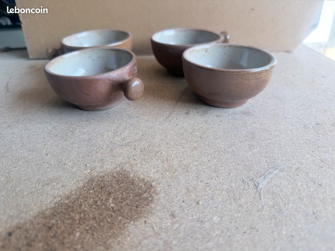 Lot de 4 bols à oreilles en grès émaillé brun et beige (image 3)