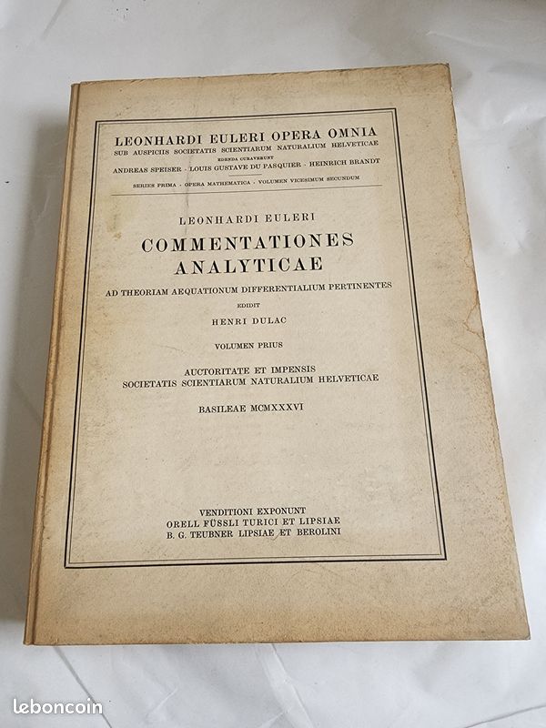 Livre Commentationes Analyticae - Leonhard Euler - Volumen Prius - 1936 (image 1)