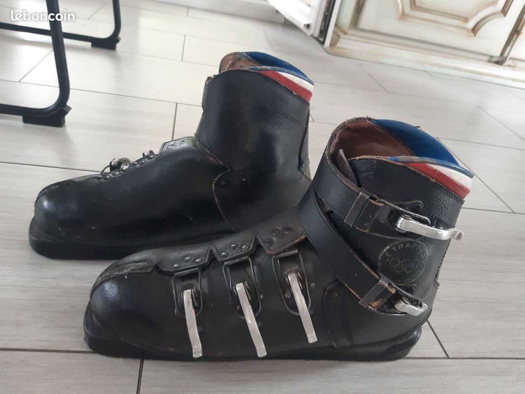 Chaussures ski en cuir trappeur vintage des années 60 (image 1)