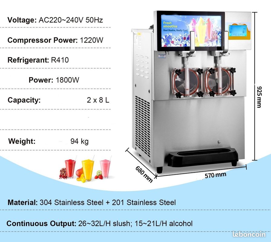 MACHINE A SLUSHIES & MARGARITAS 2 x 8L 1220 Watts INOX GRAND DEBIT NEUVE (image 4)