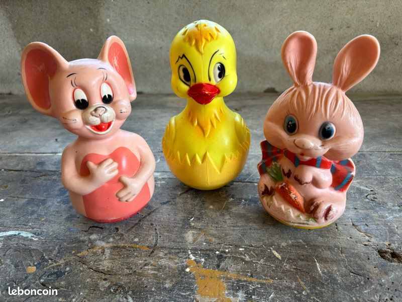 Rares Jouets Anciens Celluloïd - Culbutos Poussah, Fond Bureau D'étude, Lot