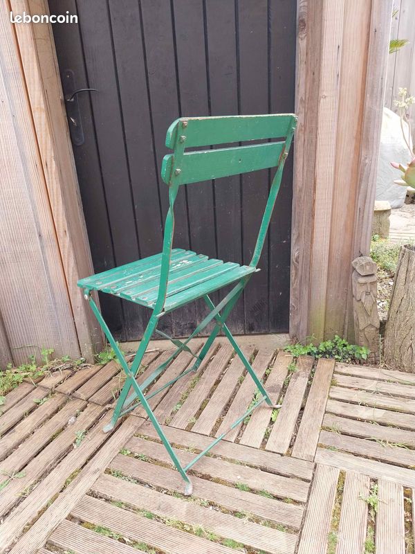 Chaise Bistrot pliante traditionnelle française en bois et métal peinte en vert Vintage (image 3)
