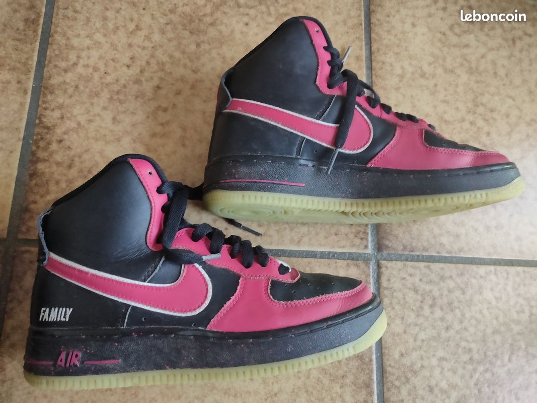 NIKE AIR FORCE chaususres baskets montantes cuir rose noir Love