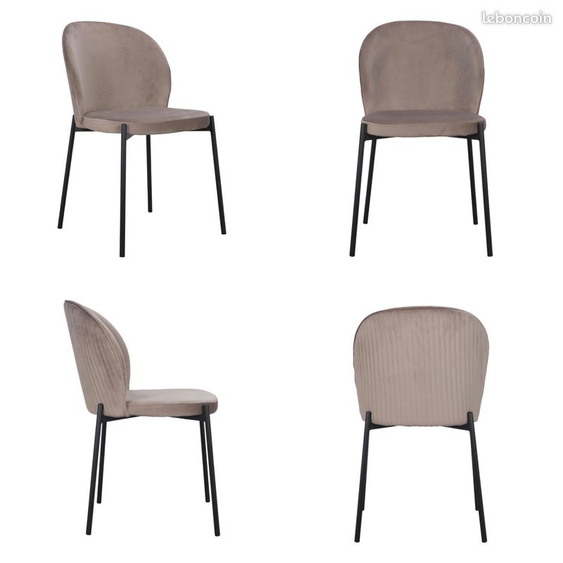 Lot De 4 Chaises De Salon En Velours Beige - Pieds Métal, Rembourrées, Neuf