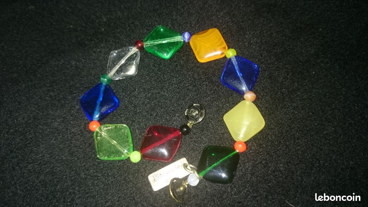 Bracelet marque Scooter multicolore perles losanges en pâte de verre (image 3)