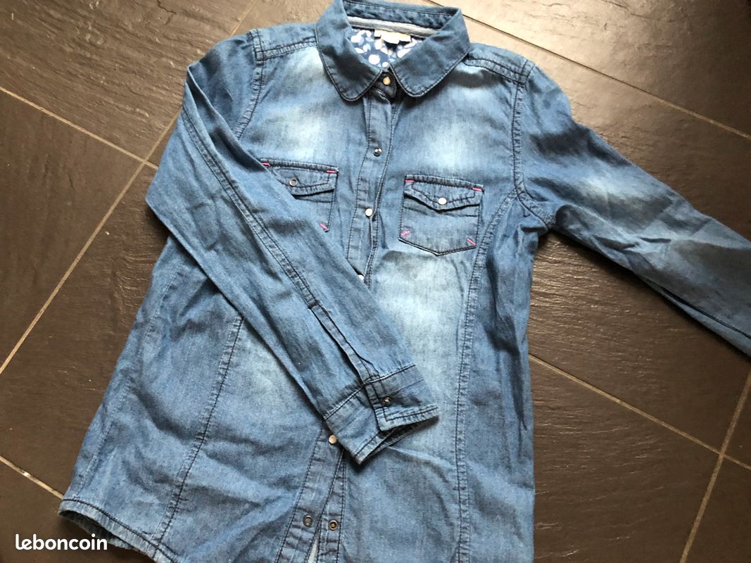 Chemise jeans bleu 10 ans Vertbaudet coton (image 7)