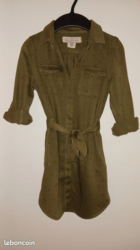 Robe Chemise H&M Taille 4, Vert Armée, Ceinturée - Neuf Sans étiquette