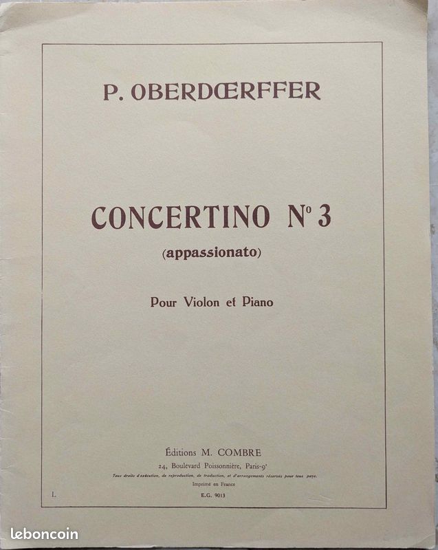 Paul OBERDOERFFER Concertino n° 3 Appassionato, partition violon et piano (image 1)