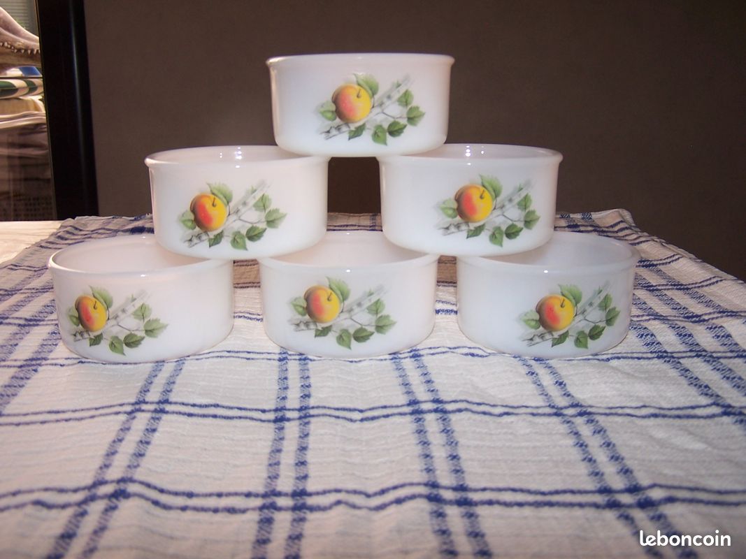 Lot De 6 Ramequins Opaline Arcopal – Fabrication Française, Liseré Doré, Occasion