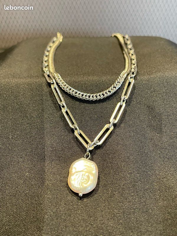 Colliers fantaisie Cercle Argent Forcat ronde Nacre Ronde Collé Blanc