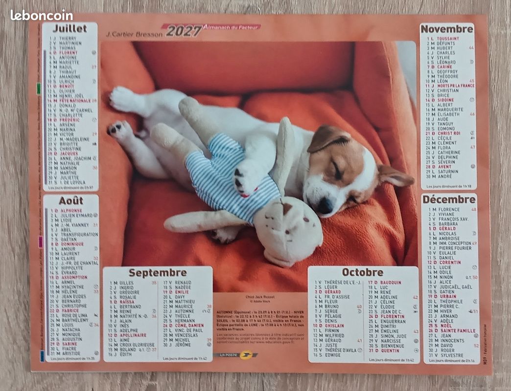 Calendrier la poste 2027 - chats et chiens dorment (image 1)