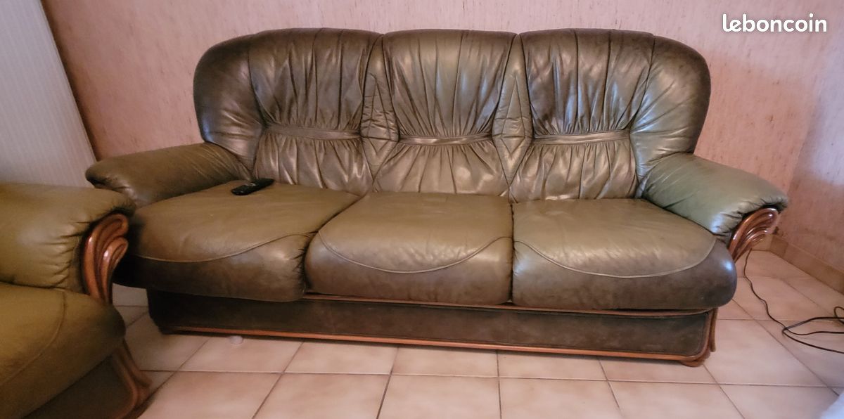 Canapé cuir et 2 fauteuils (image 1)