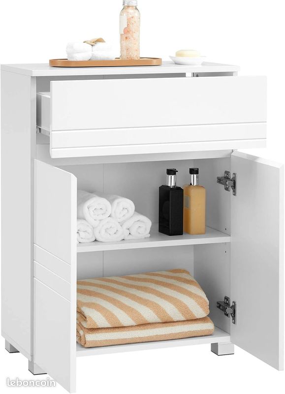 Meuble de Rangement Polyvalent : Armoire de Salle de Bain avec Tiroir et Étagère Ajustable, 60 x 30 x 80 cm, Blanc (image 2)