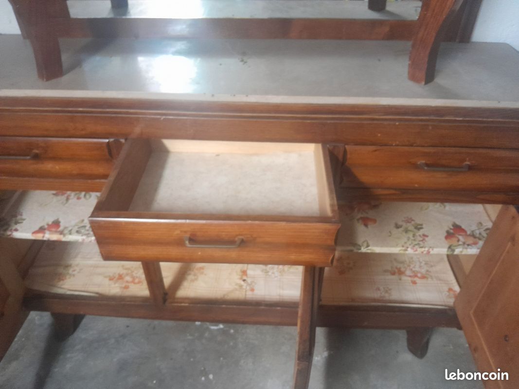 Ancien buffet de cuisine en 2 parties et plateau marbre (image 7)