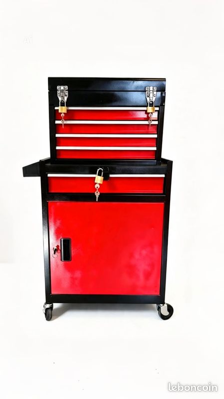 Servante d'atelier / Servante à outils sur roulettes + coffre amovible (image 1)