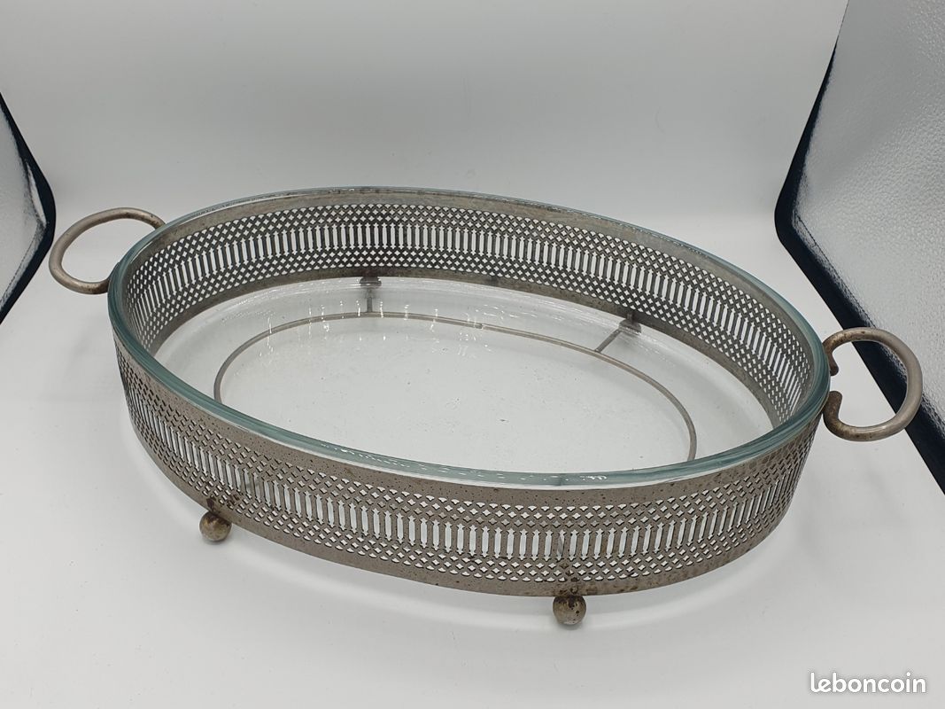 Plat Ovale En Métal Argenté - Vintage - Plateau De Présentation