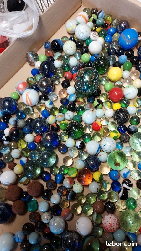 Lot de 3,8 kg de billes vintage en verre avec calots