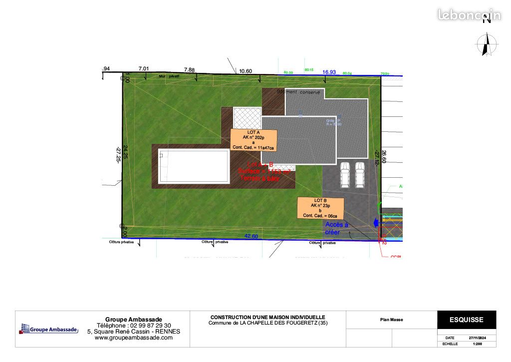 Terrain 1153 m² · à La Chapelle-des-Fougeretz · 1 153 m² · 430 000 €