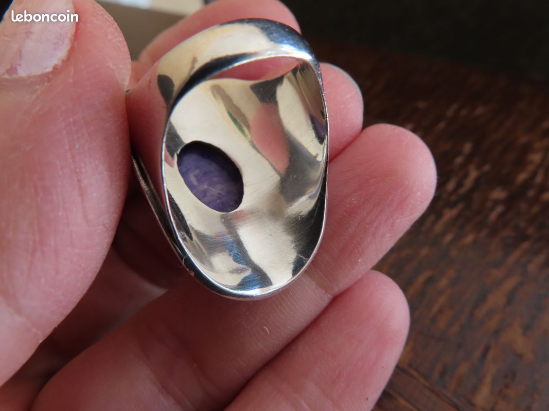 Belle bague vintage en argent avec pierre violette 925 - France