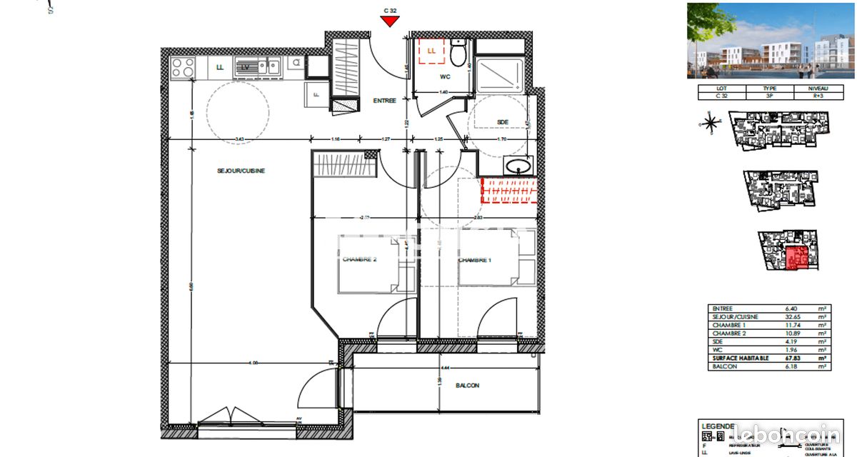 Appartement 3 pièces 68 m² · à Louviers · 68 m² · 786 €/mois