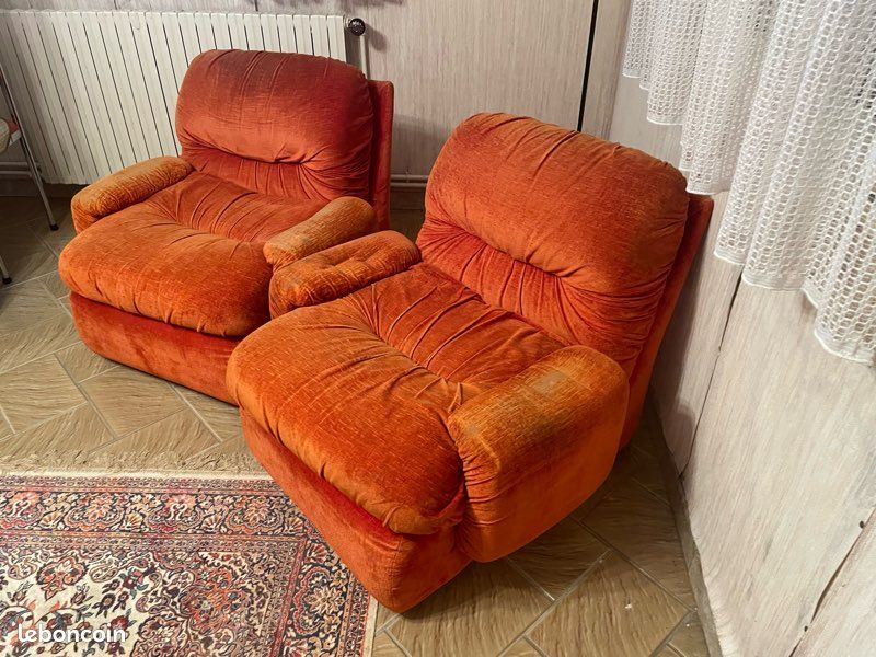 Fauteuil en velours côtelé orange clair AMELIA | Leroy Merlin