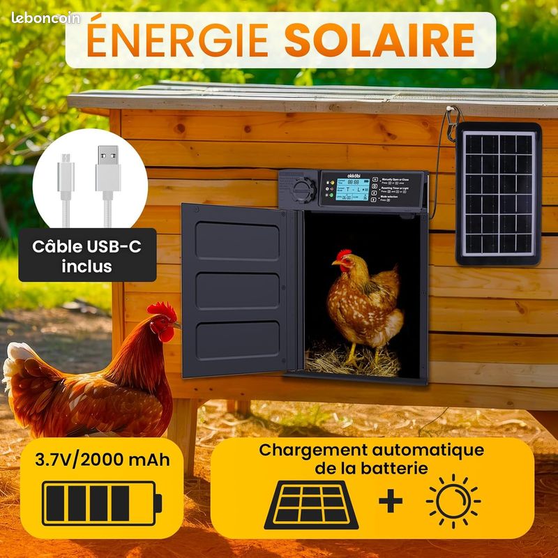 Porte Poulailler Automatique Solaire - APP/Télécommande - Anti-pincement