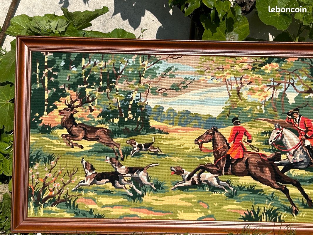 Tableau tapisserie canevas scene chasse chevaux chien champetre (image 3)