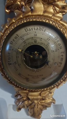 Baromètre SFAM Doré à La Feuille - Vintage, En Bois Doré, Made In France (occasion)