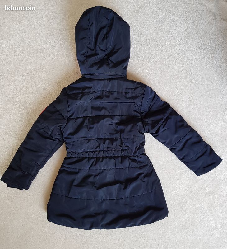 Manteau Fille Style Doudoune Bleu Foncé - Taille 6 Ans, Capuche Amovible, Fourrure - Occasion En Bon état