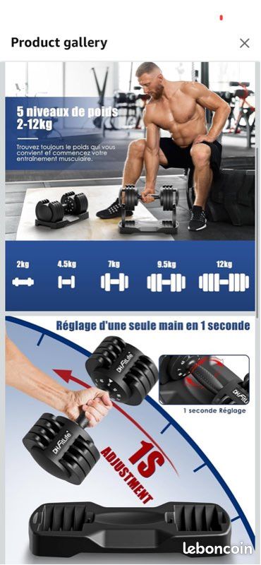 Lot De 2 Haltères Réglables DH FitLife 2 à 12 Kg - 5 Niveaux De Poids - Haltères Courts Polyvalents