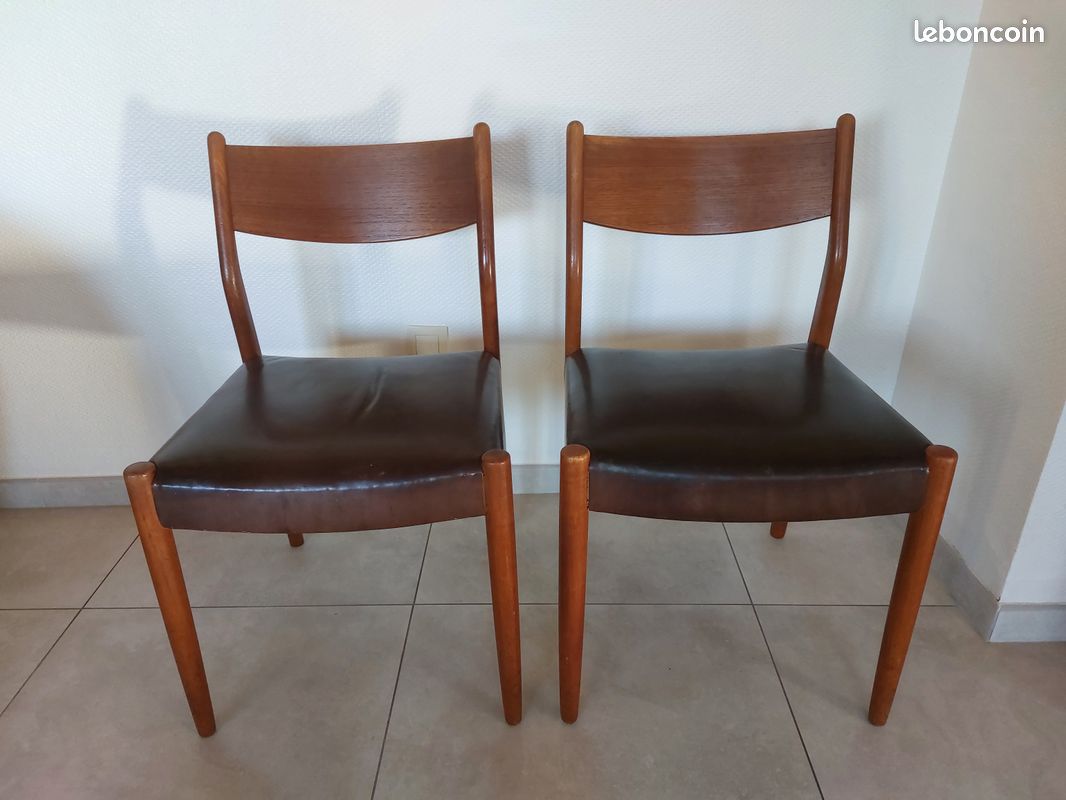2 chaises Fristho Franeker, scandinaves, teck et cuir (image 1)
