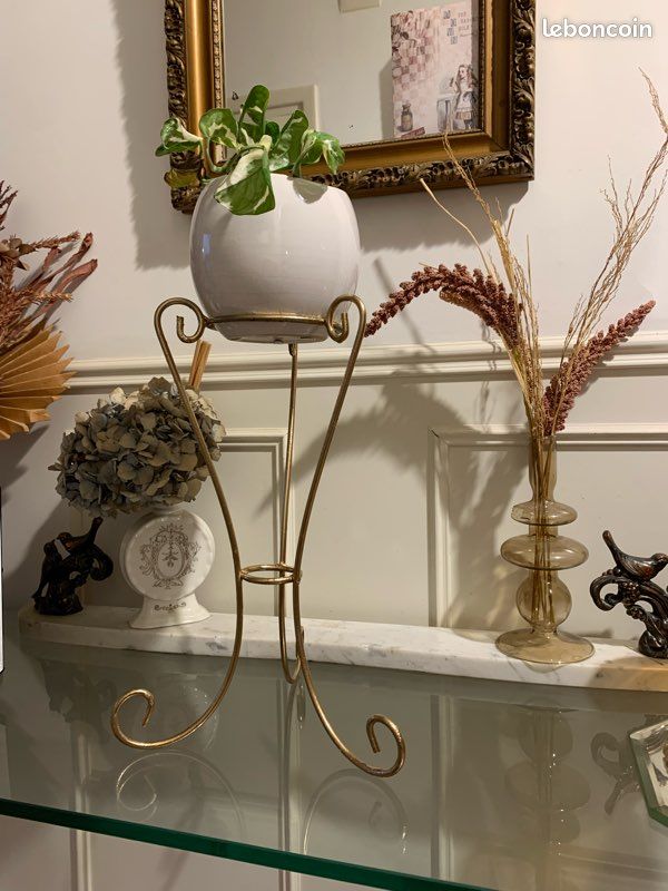 Vintage/ancien- support pot de fleurs 🌷 fer 😍 doré 🥰 art déco vintage fermette (image 6)