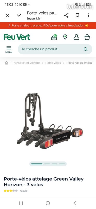 Porte velo 3 velos Green valley horizon 3 (image 1)