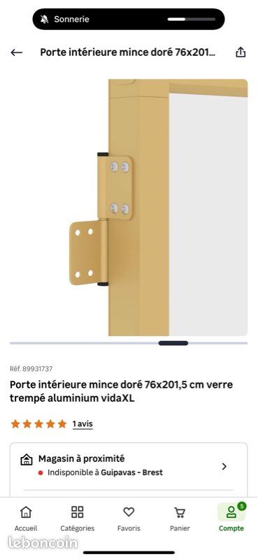 Porte vitrée et métal doré (image 4)