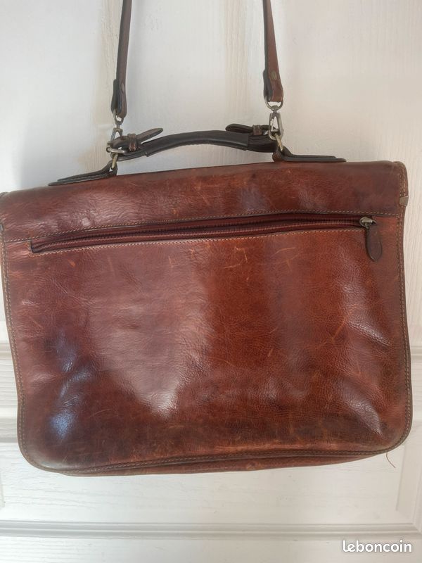 Katana Cartable Américain En Cuir Marron - 44x32x18 Cm - Porte-Documents Homme 3 Soufflets