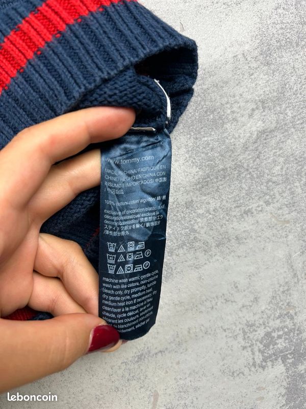 Pull col V Tommy Hilfiger denim preppy cricket 100% coton bleu marine Femme taille S coupe matière (image 11)