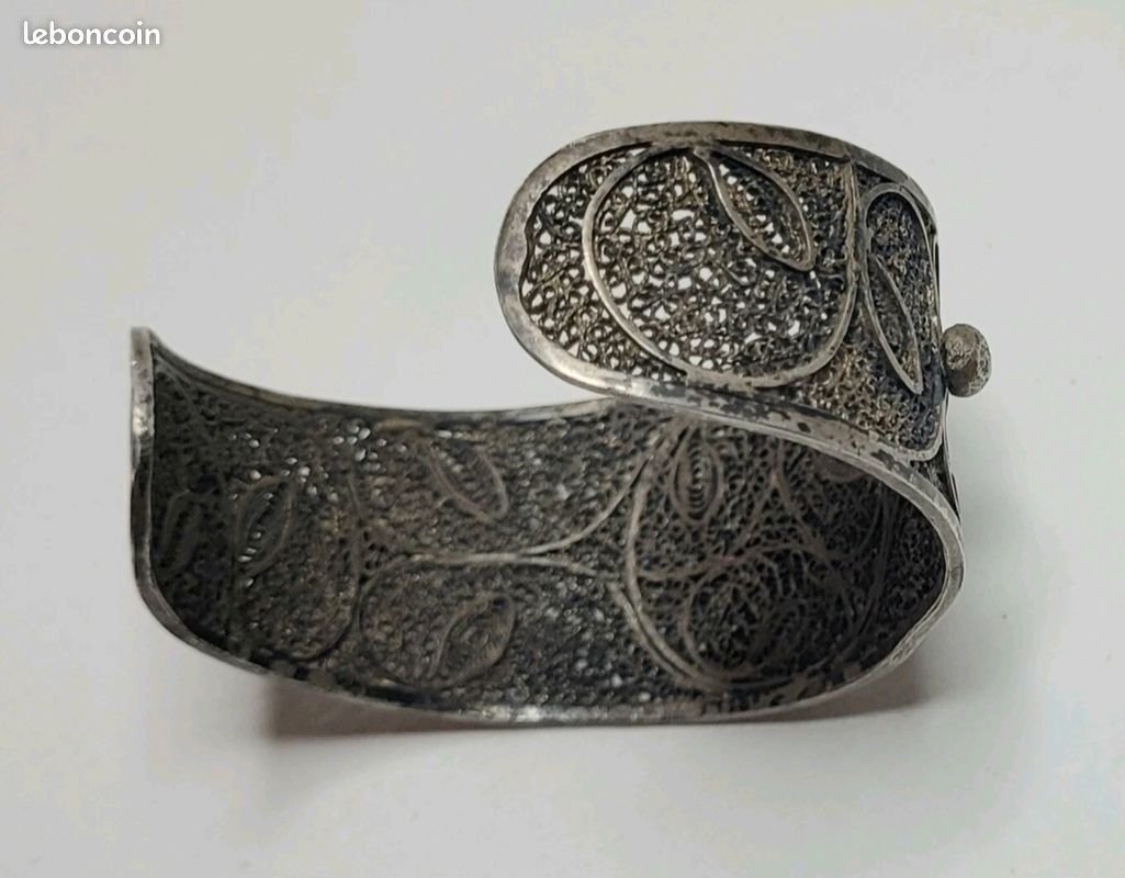 Bracelet Jonc En Argent Massif 925 - 32g - Style Ethnique Gravé - Modèle W1304