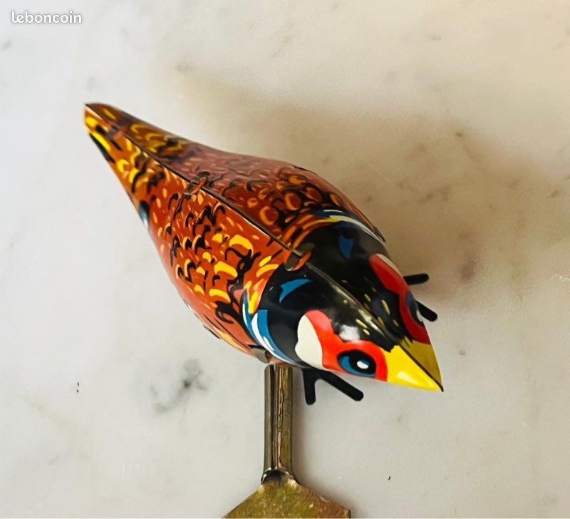 Ancien jouet automate mécanique tôle oiseau pinson