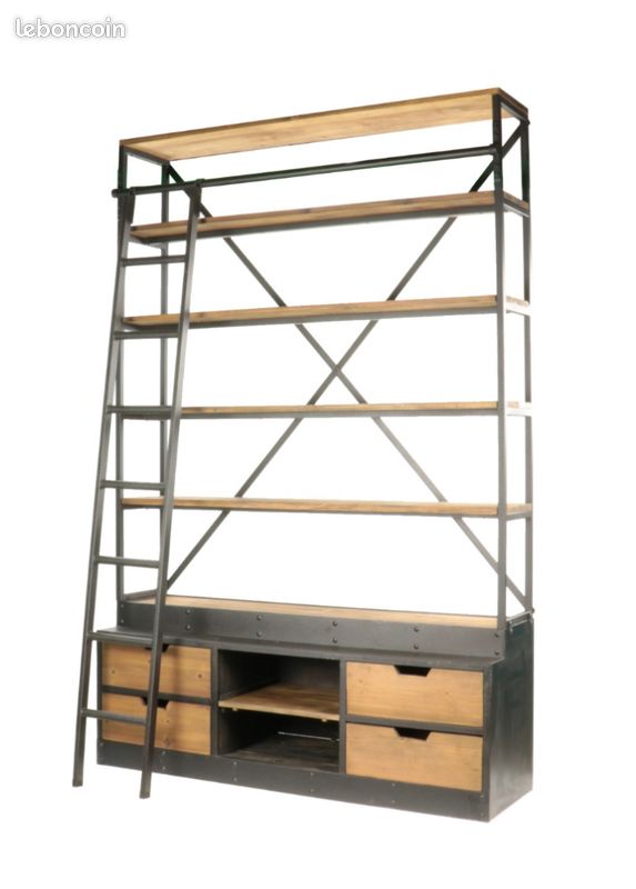 Bibliothèque Industrielle avec échelle - Decoduweb - Livraison OFFERTE (image 3)