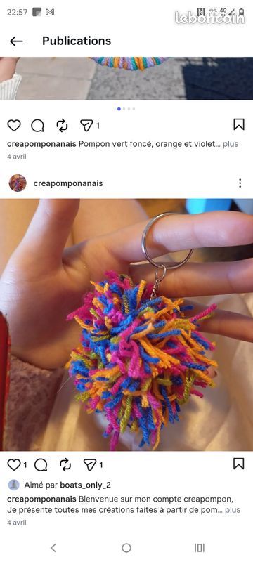 Porte-clé pompon 5 fait main (image 2)
